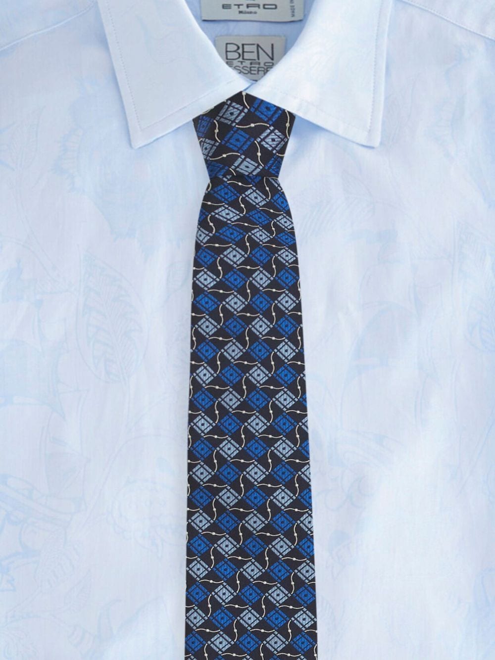 CORBATA MARINO ESTAMPADO GEOMETRICO AZUL