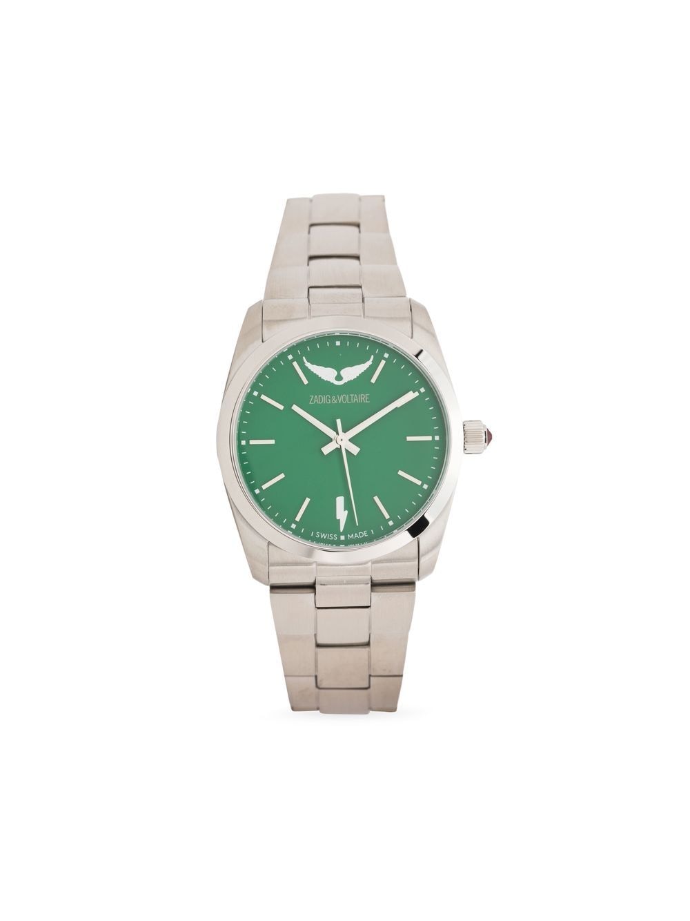 RELOJ TIME2LOVE MAT PLATEADO FDO VERDE