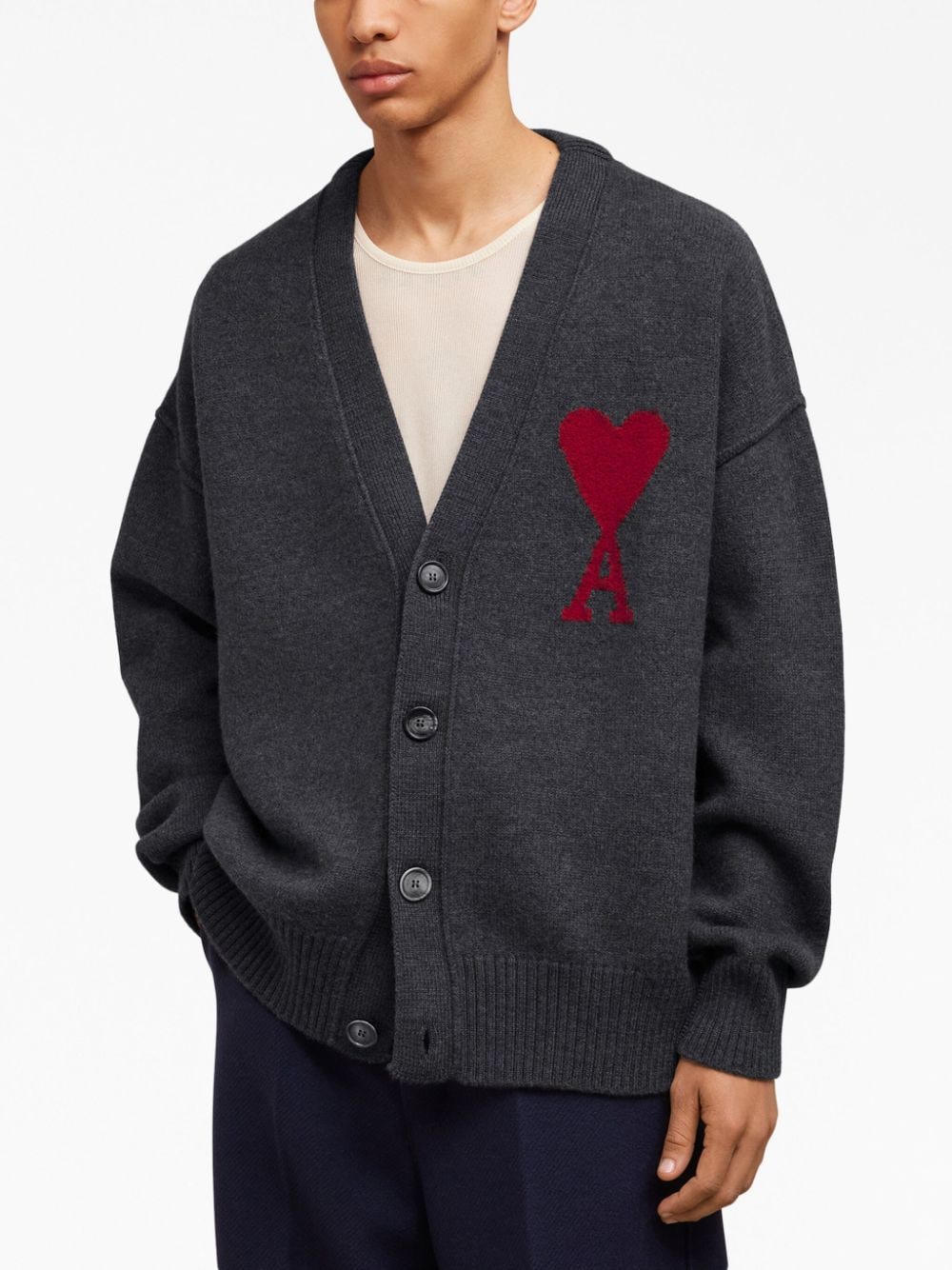 CARDIGAN GRIS LOGO ROJO GRANDE