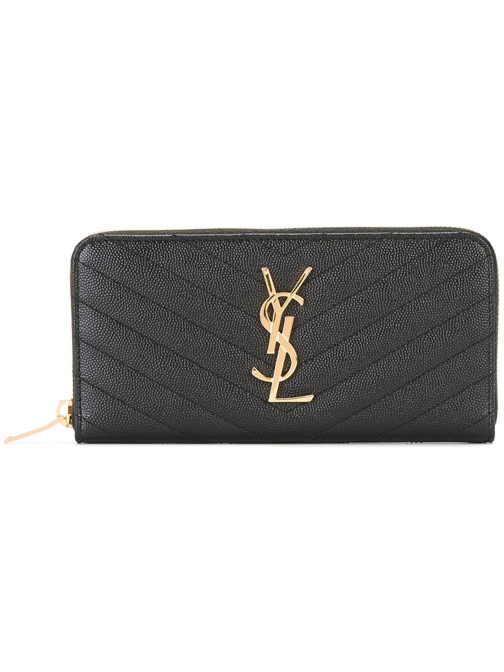 CARTERA NEGRA ZIP LOGO DORADO