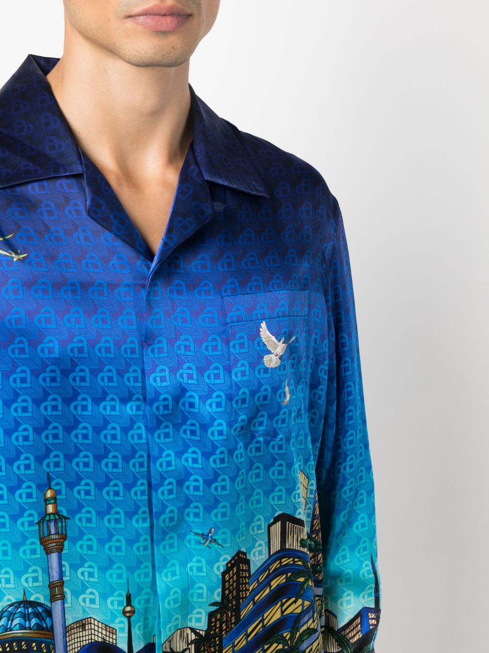 CAMISA SEDA AZUL DEGRADADO MONOGRAMA