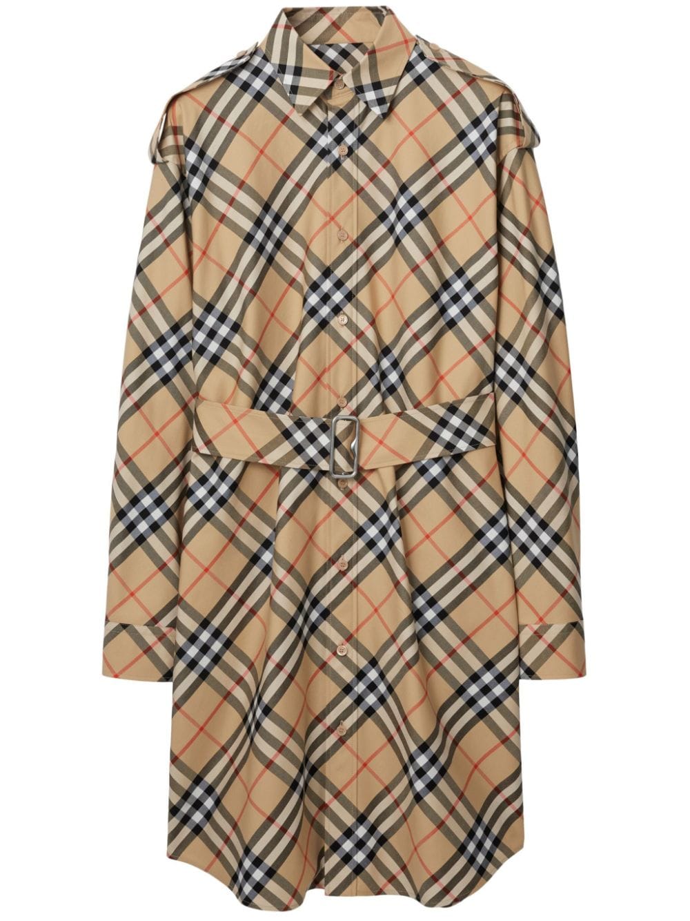 VESTIDO IP CHECK BEIGE CAMISERO