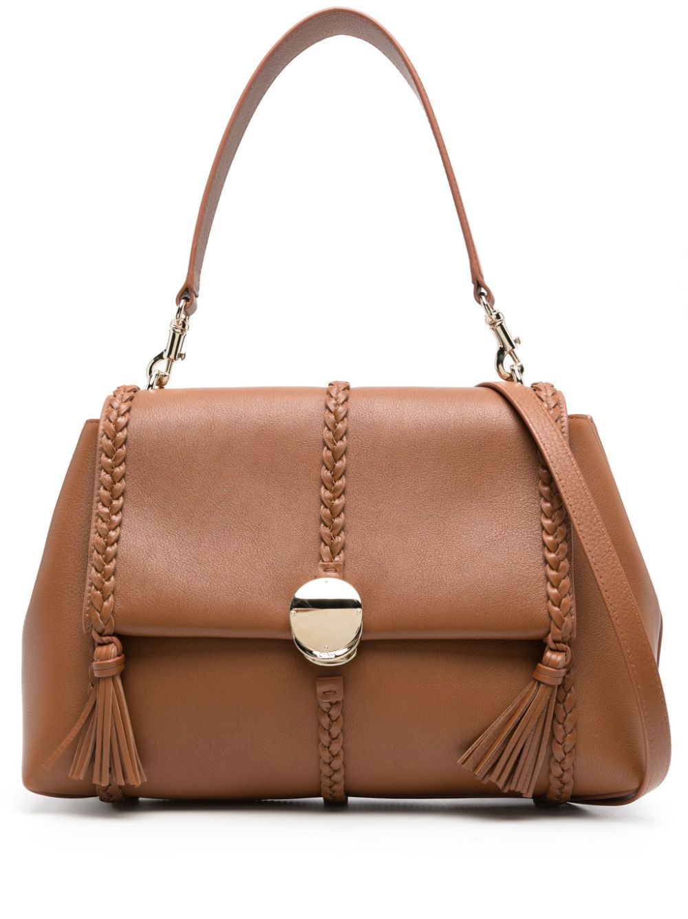 BOLSO PENELOPE M MARRON LOGO DORADO