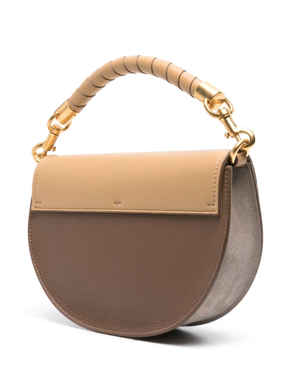 BOLSO MARCIE MINI CAMEL INSIGNIA DORADA