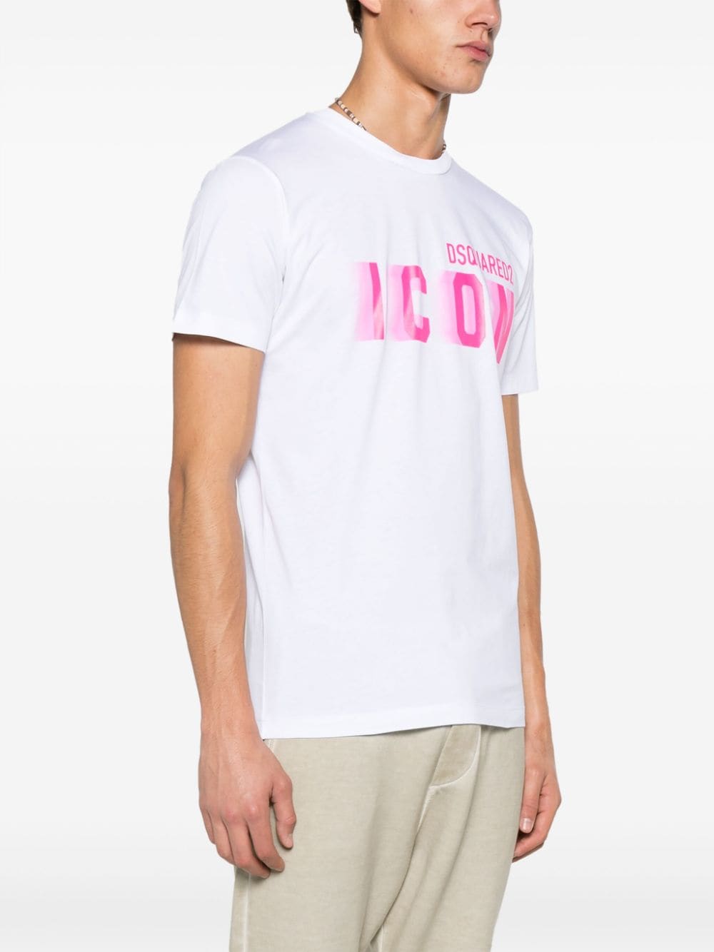 CAMISETA MC BLANCA ICON ROSA FLUOR