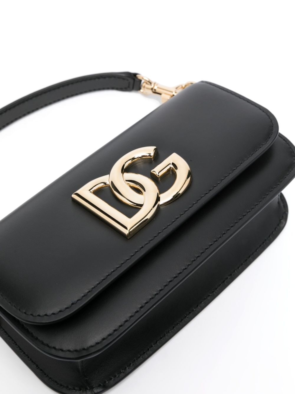 BOLSO DE MANO NEGRO LOGO DORADO