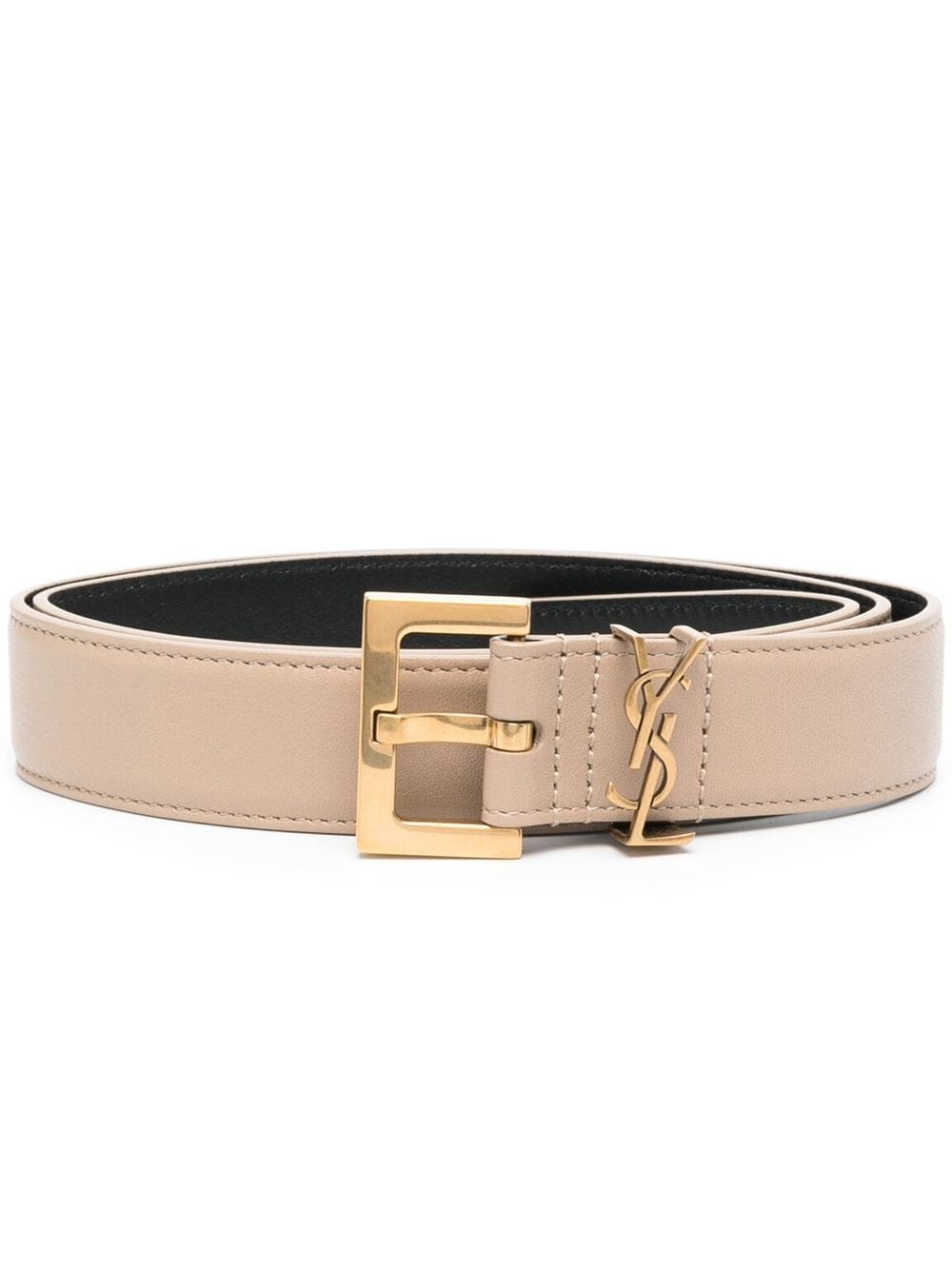 CINTURON CARREE BEIGE LOGO DORADO