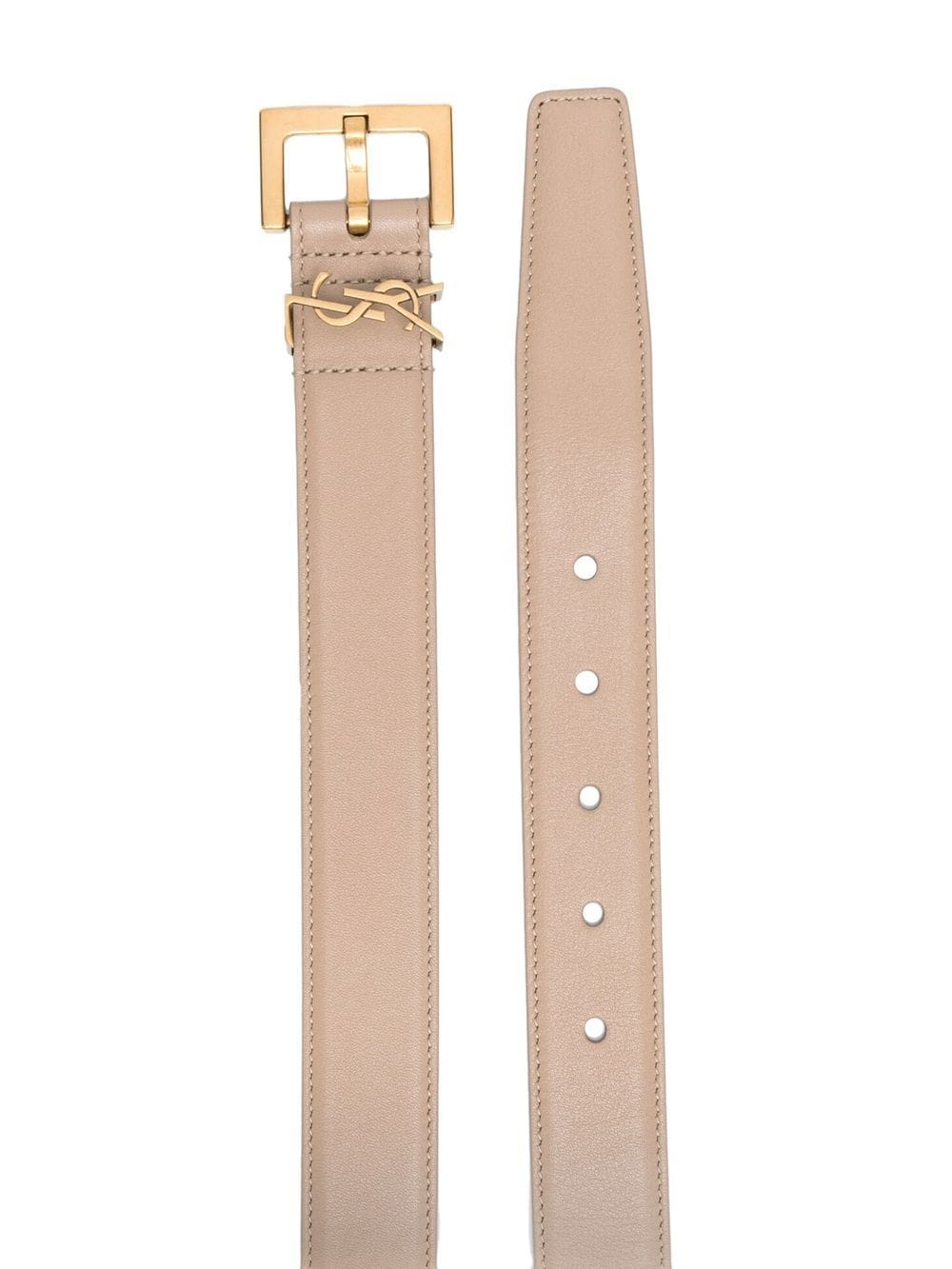 CINTURON CARREE BEIGE LOGO DORADO