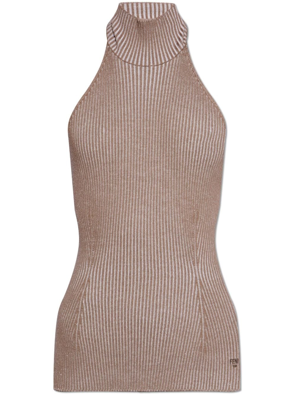 TOP PUNTO BEIGE OSCURO COGIDO AL CUELLO