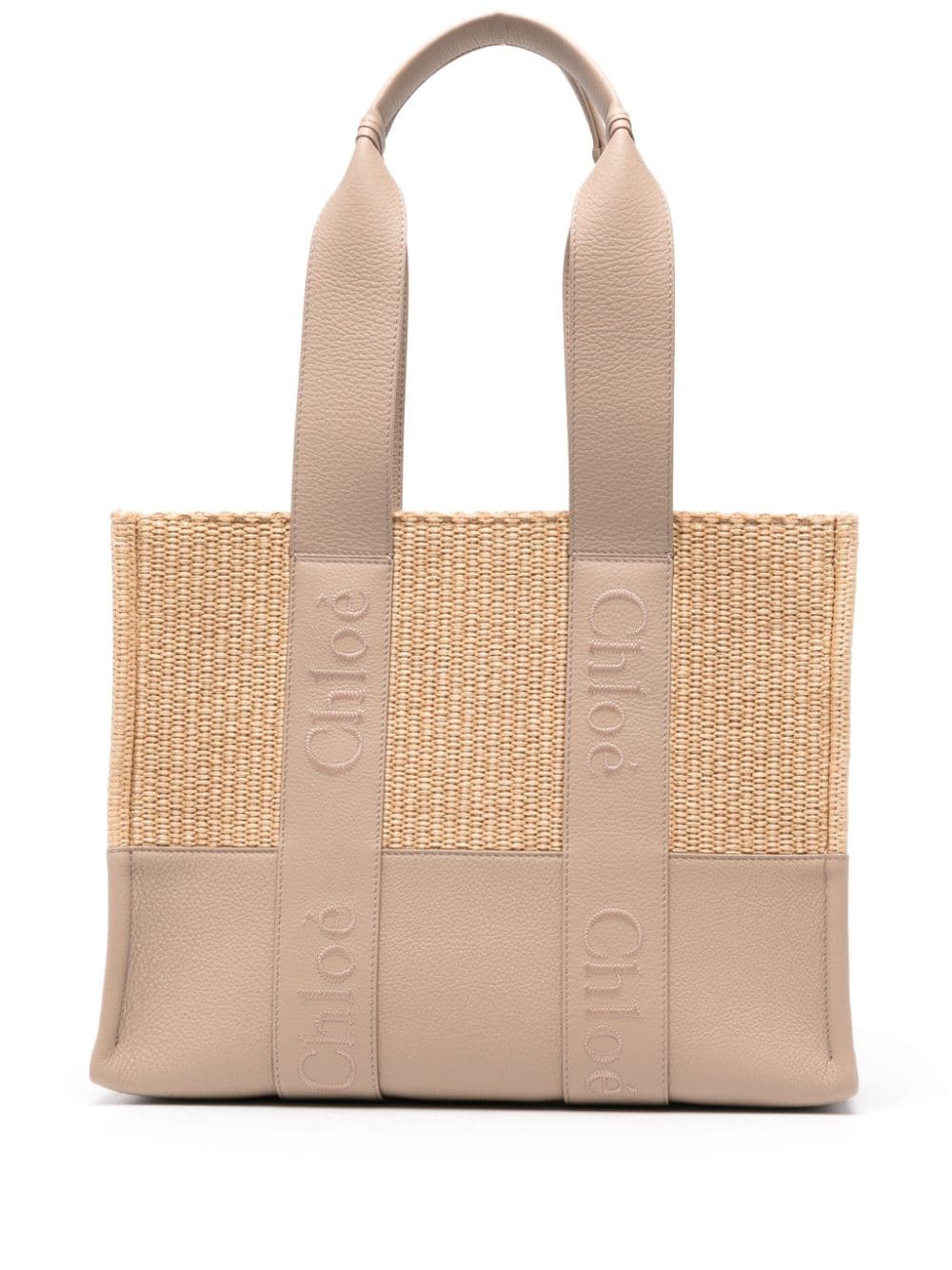 TOTE WOODY M RAFIA NATURAL TAUPE LOGOS