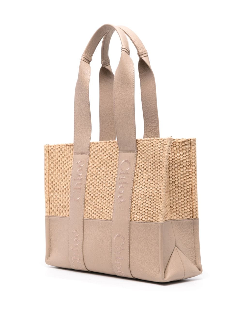 TOTE WOODY M RAFIA NATURAL TAUPE LOGOS