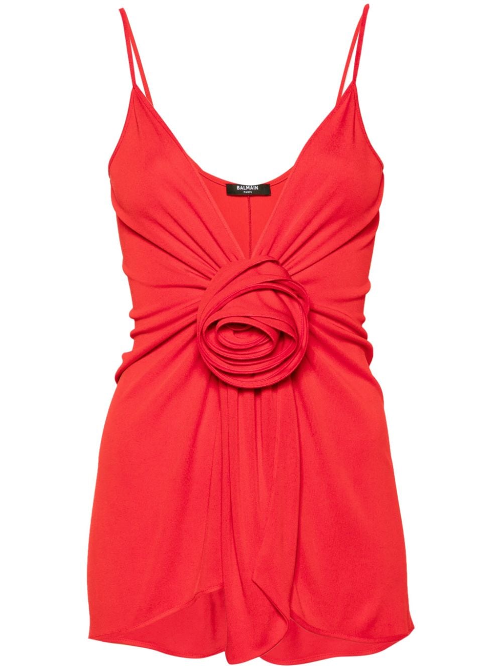 TOP TIRANTES V NECK ROJO DETALLE ROSA