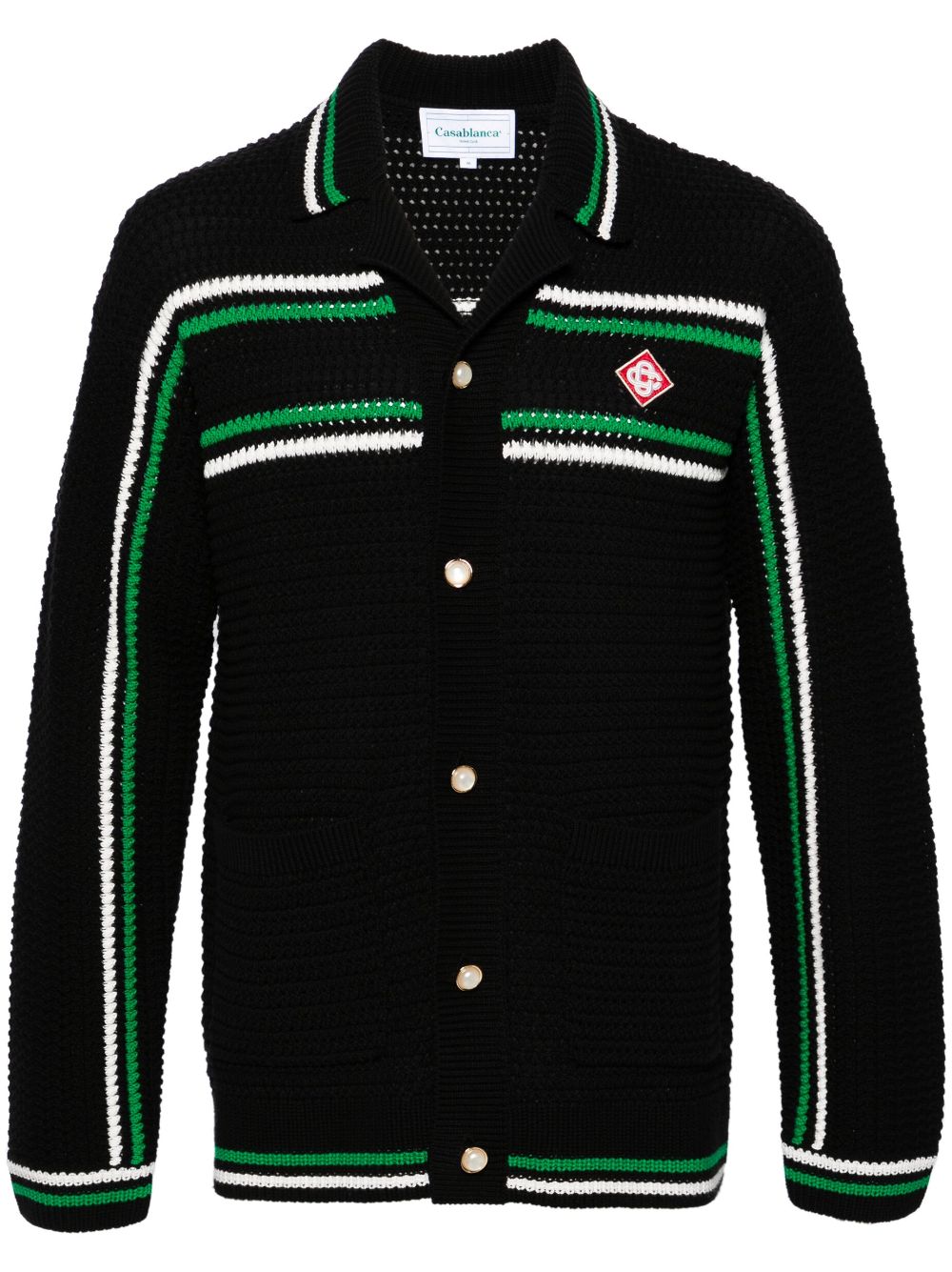 CARDIGAN NEGRO BLANCO VERDE RAYAS