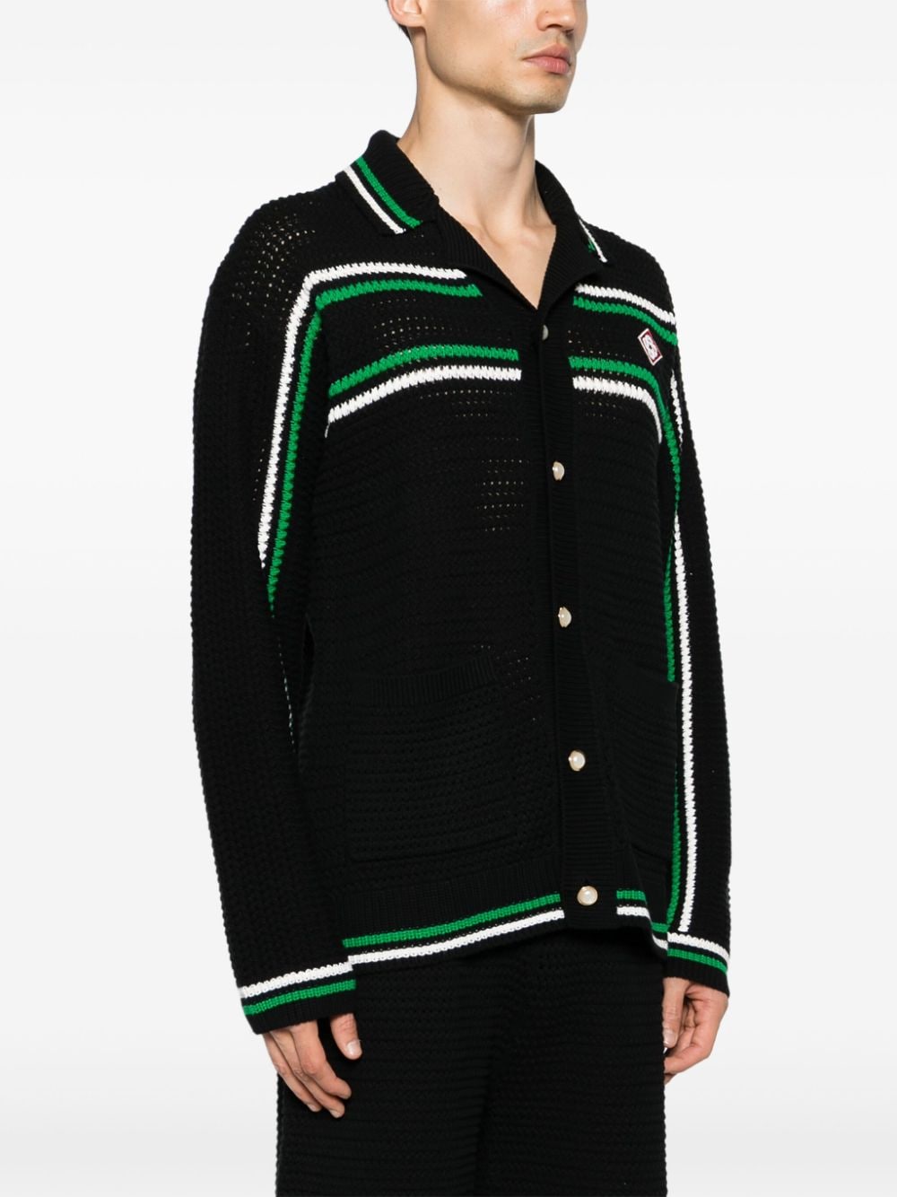 CARDIGAN NEGRO BLANCO VERDE RAYAS