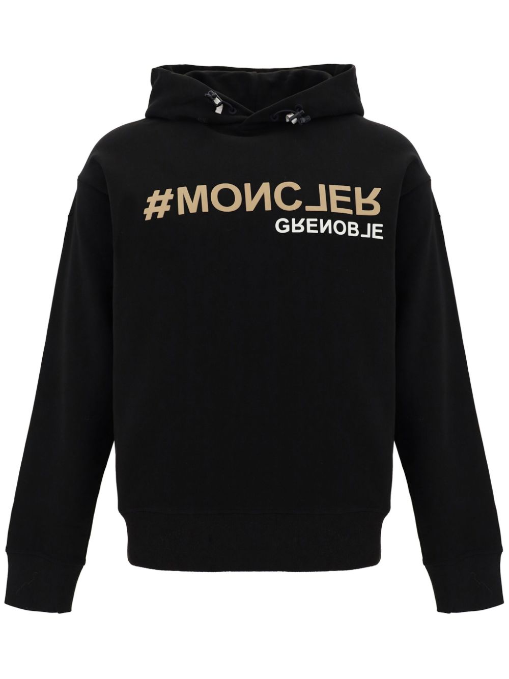 HOODIE NEGRO LOGO BEIGE BLANCO