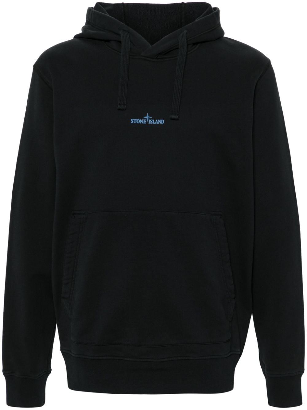 HOODIE NEGRA LOGO AZUL CELESTE