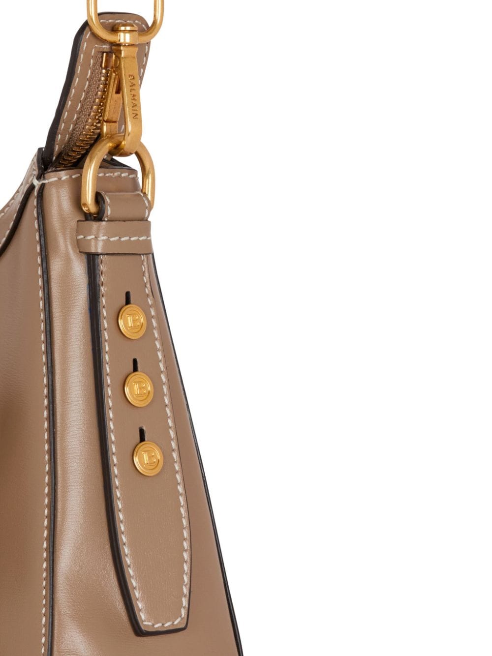 BOLSO HOBO BUZZ TAUPE LOGO DORADO