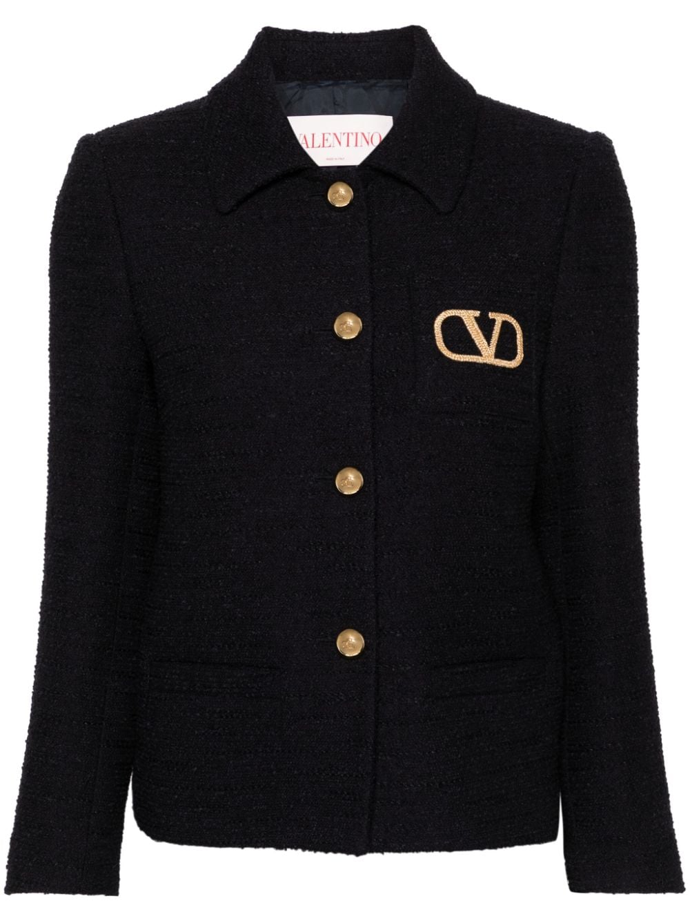 CHAQUETA TWEED MARINO LOGO DORADO