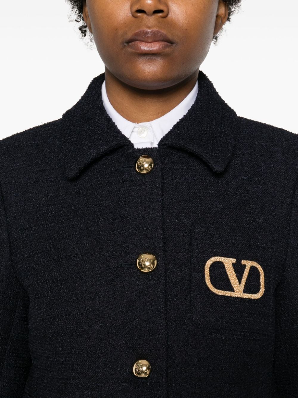 CHAQUETA TWEED MARINO LOGO DORADO