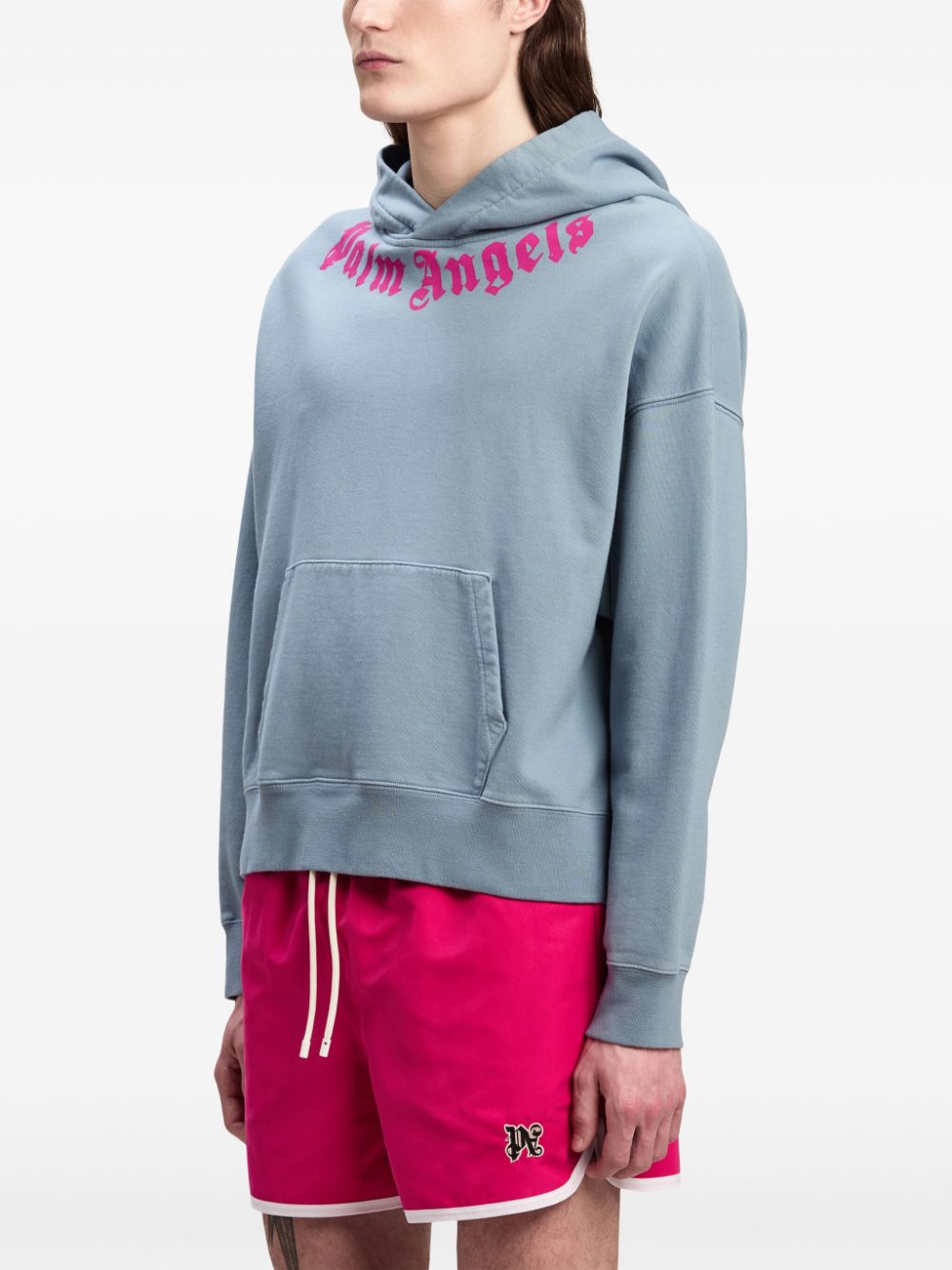 HOODIE NECK AZUL GRISACEO LOGO FUCSIA 