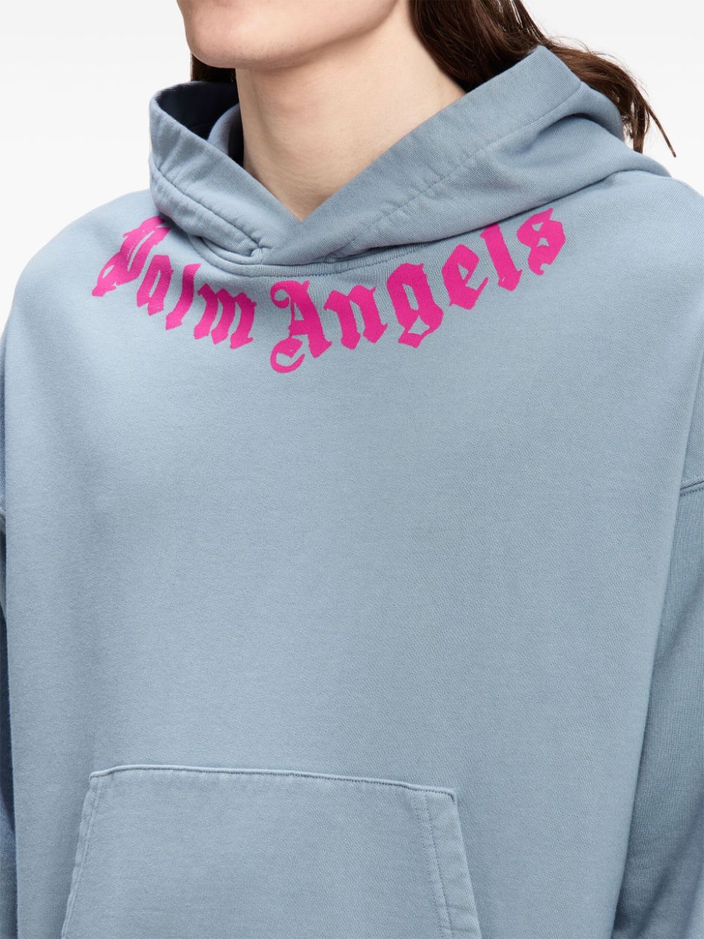 HOODIE NECK AZUL GRISACEO LOGO FUCSIA 