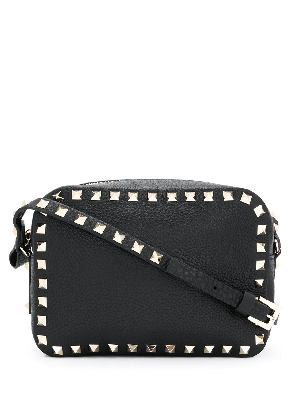 CROSSBODY NEGRO LOGO DORADO ZIP TACHAS