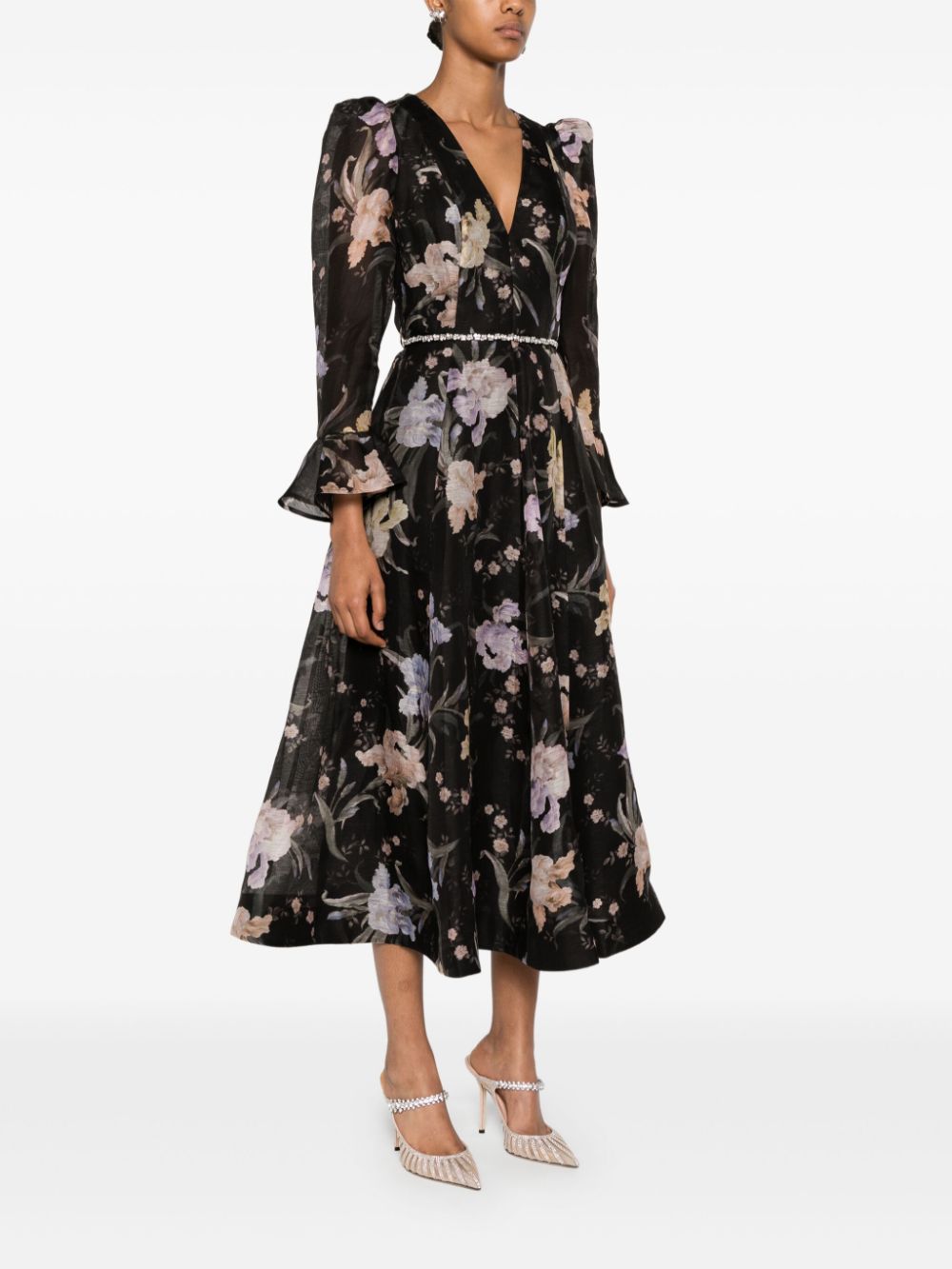 VESTIDO ML EDEN NEGRO MIDI EST FLORES