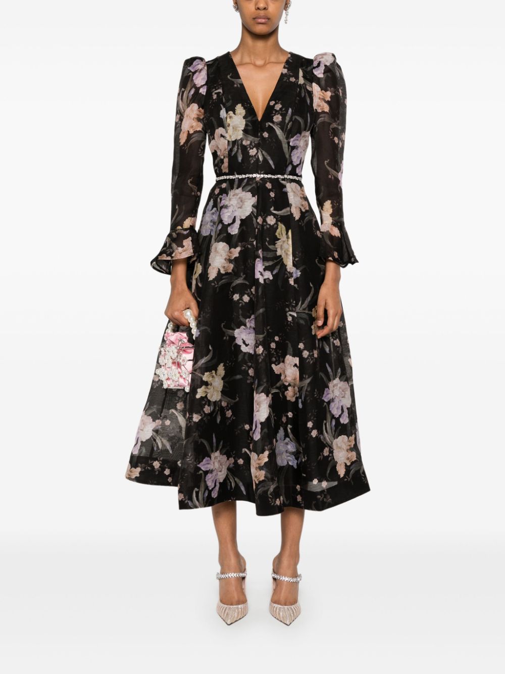 VESTIDO ML EDEN NEGRO MIDI EST FLORES