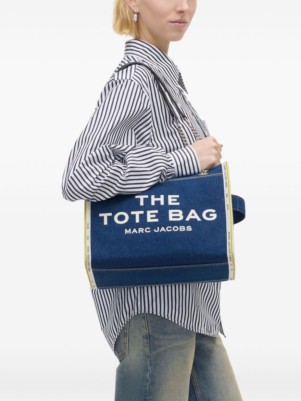 TOTE THE MEDIUM DENIM VIVO BLANCO LOGOS