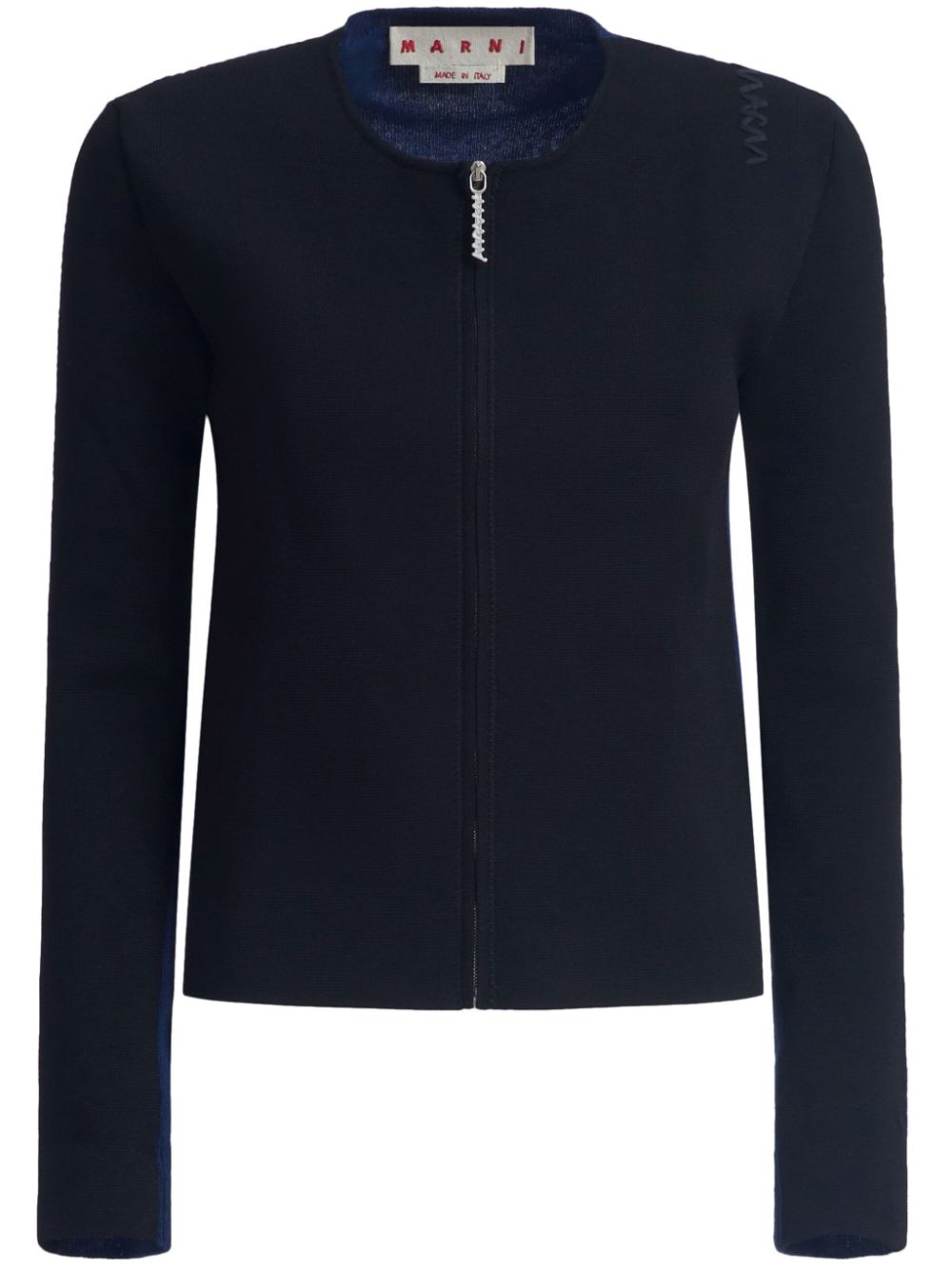 CARDIGAN NEGRO ZIP LOGO ESPALDA MARINO