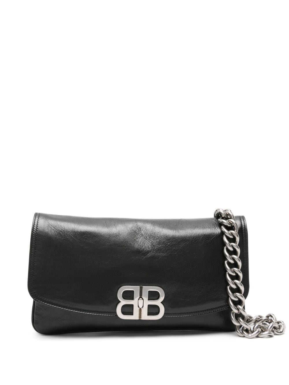 BOLSO SOFT FLAP M NEGRO LOGO BB PLATEADO