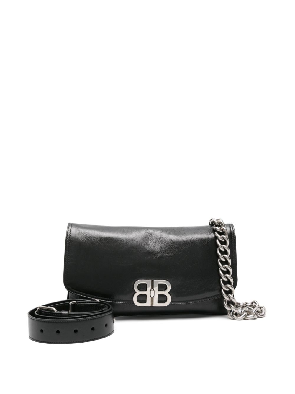 BOLSO SOFT FLAP M NEGRO LOGO BB PLATEADO