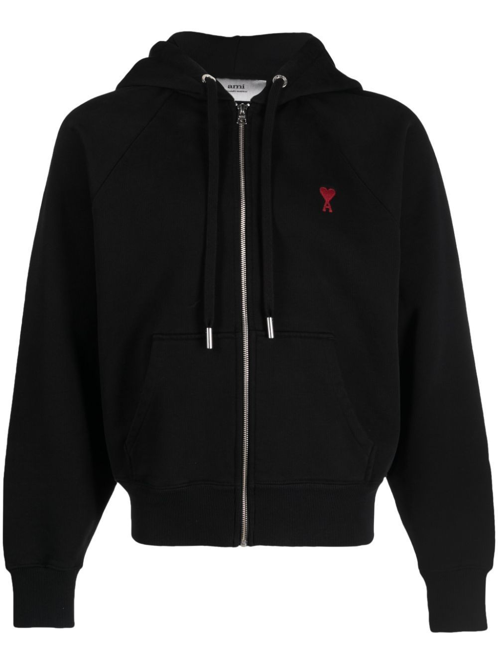 HOODIE NEGRA ZIP LOGO ROJO BORDADO