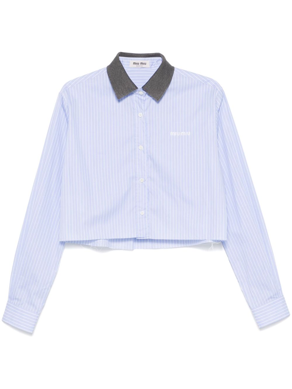 CAMISA AZUL RAYAS BLANCAS CUELLO GRIS