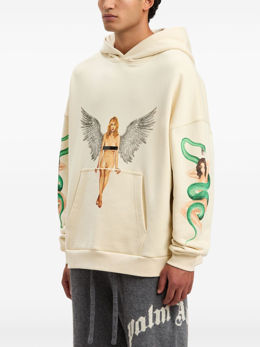 HOODIE BEIGE DIBUJO PIN UP ALADO