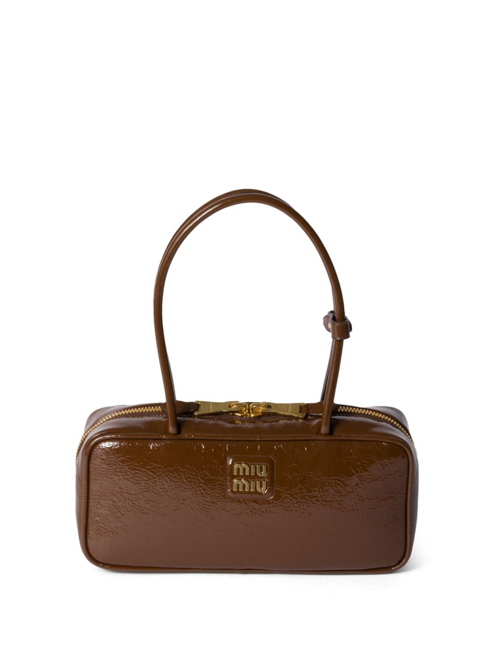 BOLSO MANO NAPLAK CHAROL MARRON LOGO DOR