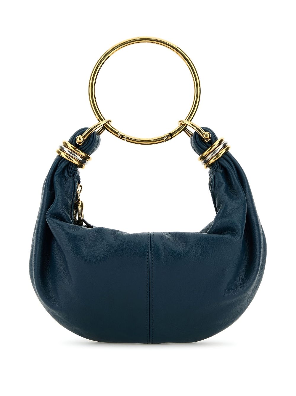 BOLSO HOBO S MEDIA LUNA AZUL LOGO DORADO