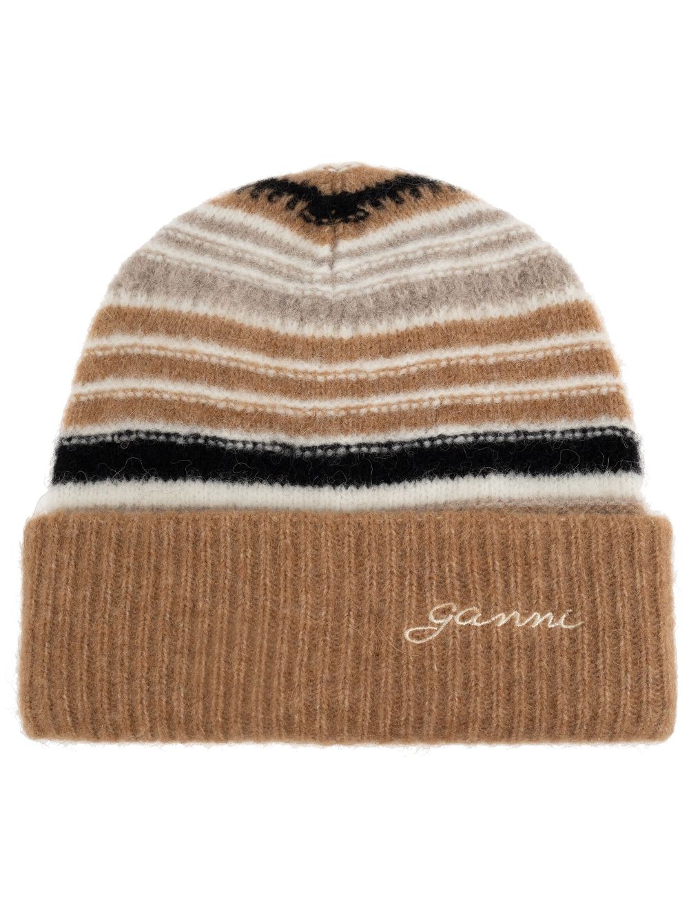 GORRO LANA MARRON RAYAS BLANCAS NEGRAS