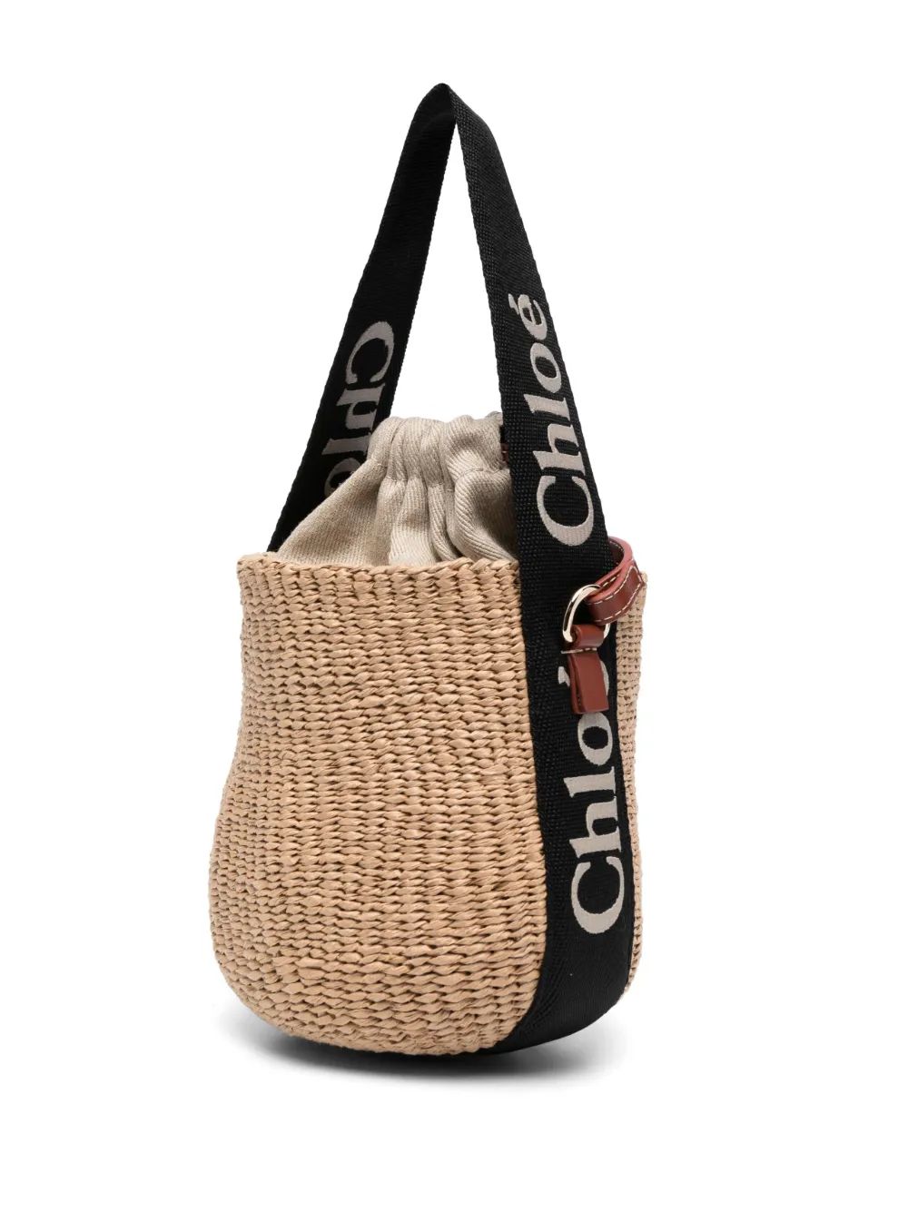 BOLSO CESTO S RAFIA NEGRA LOGO BEIGE