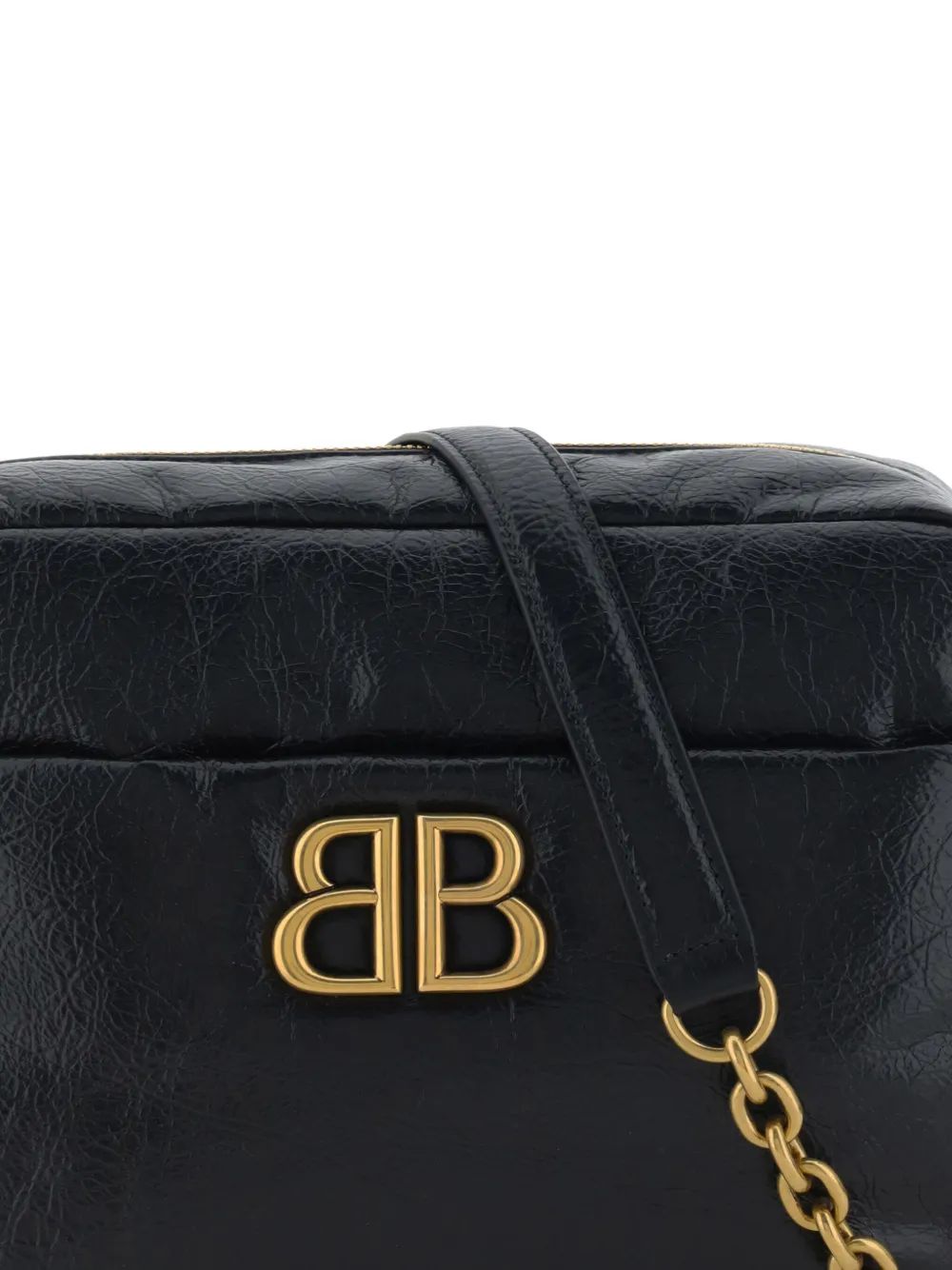 BOLSO MONACO S NEGRO LOGO CADENA DORADA