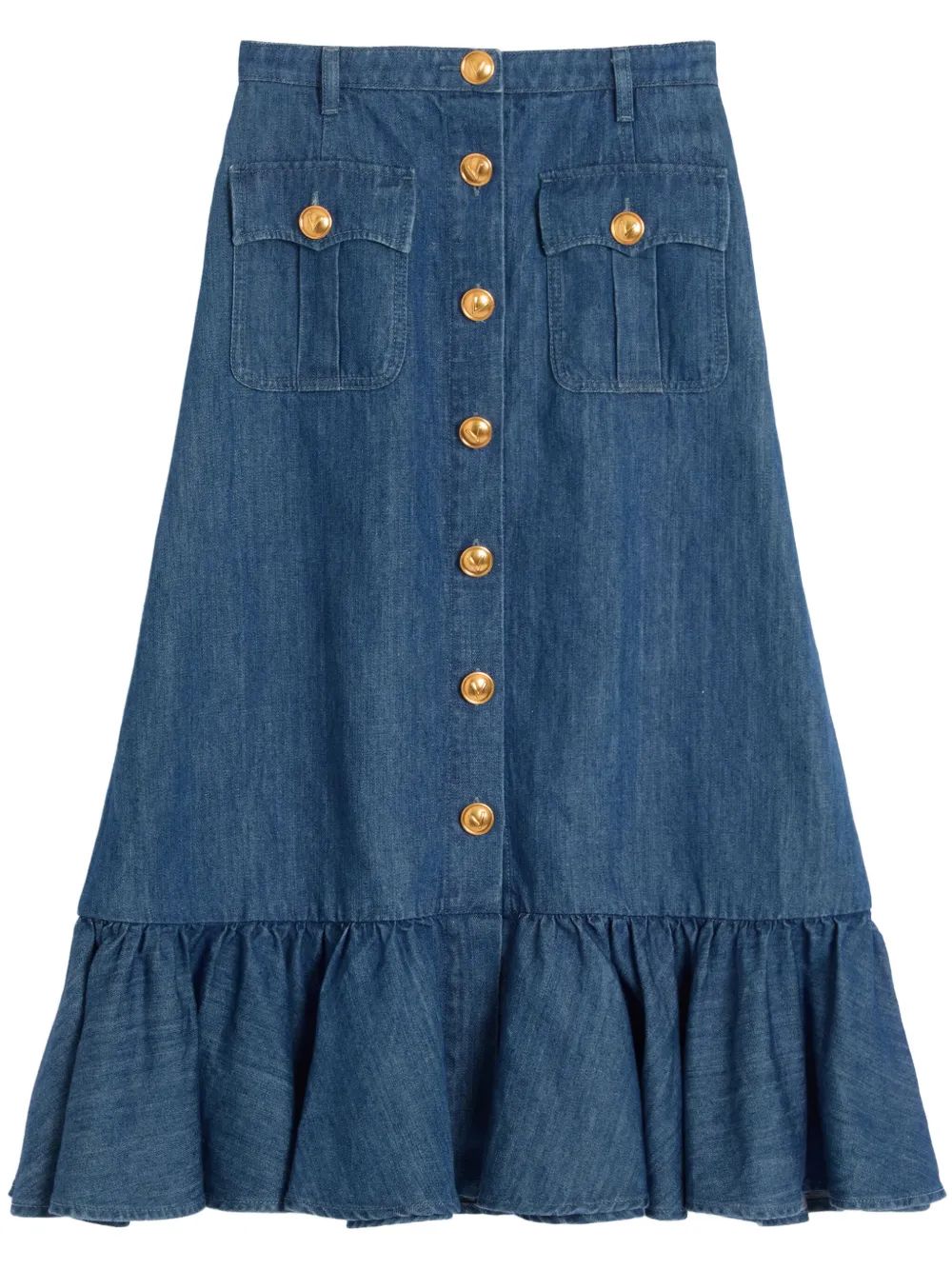 FALDA DENIM LARGA BOTONES DORADOS