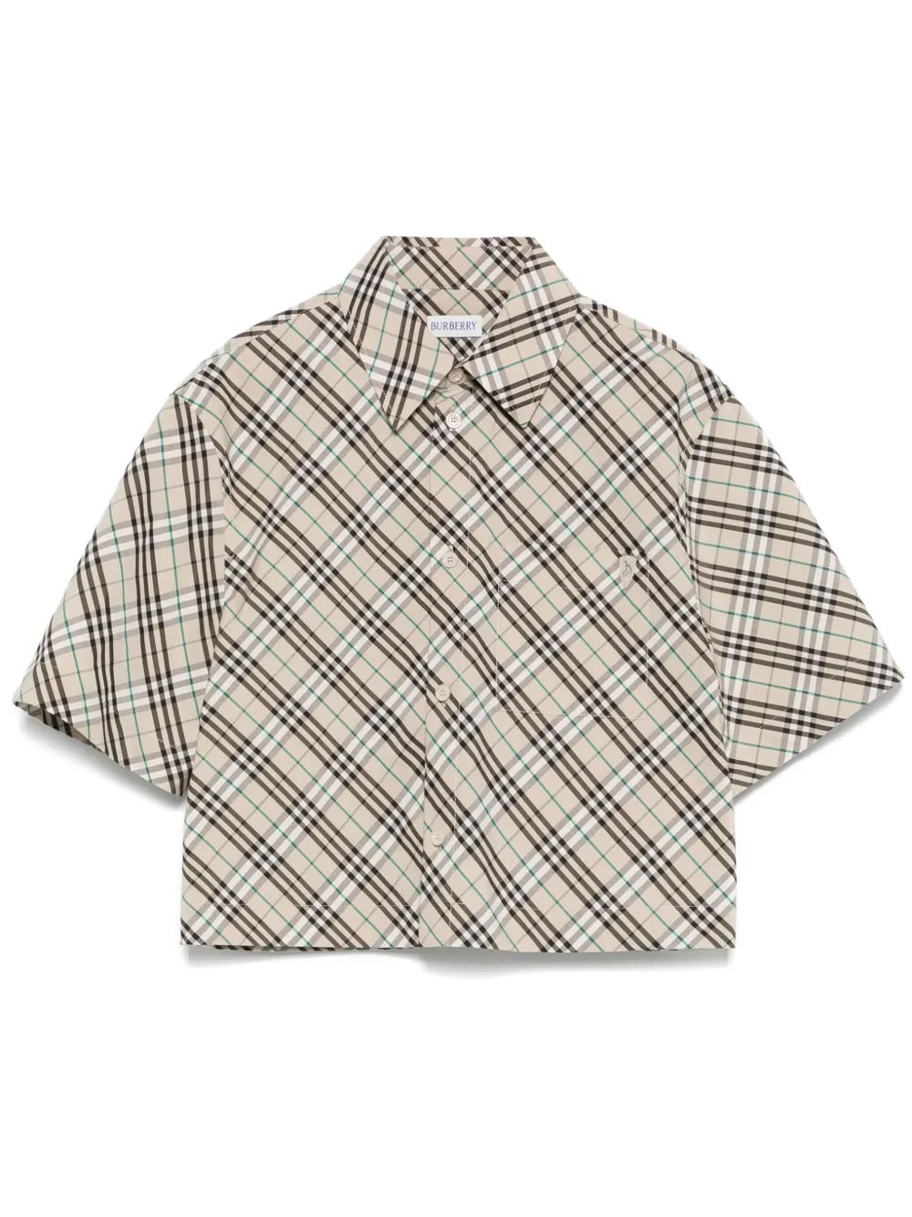 CAMISA MC TEC BEIGE CUADROS CORTA