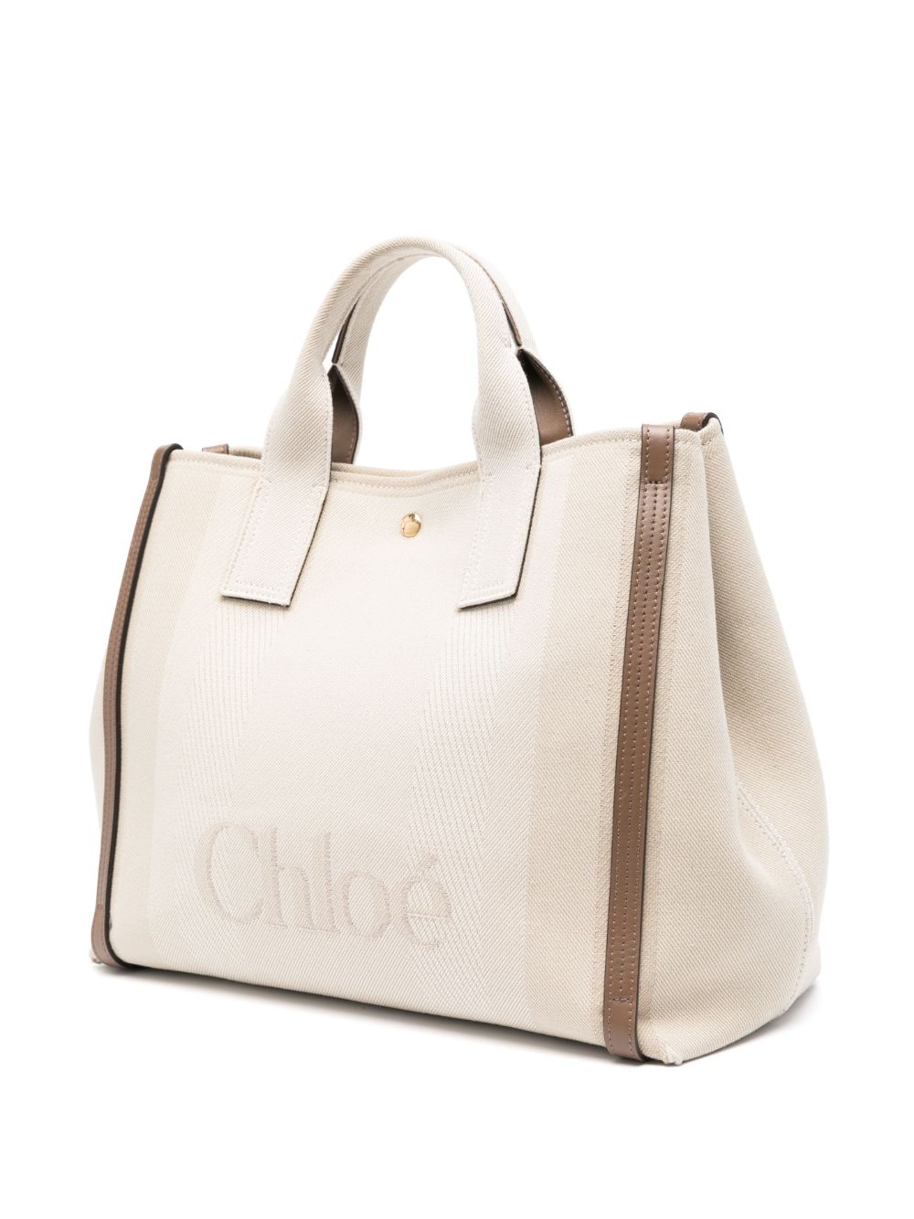 TOTE M LONA BEIGE RAYAS LOGO