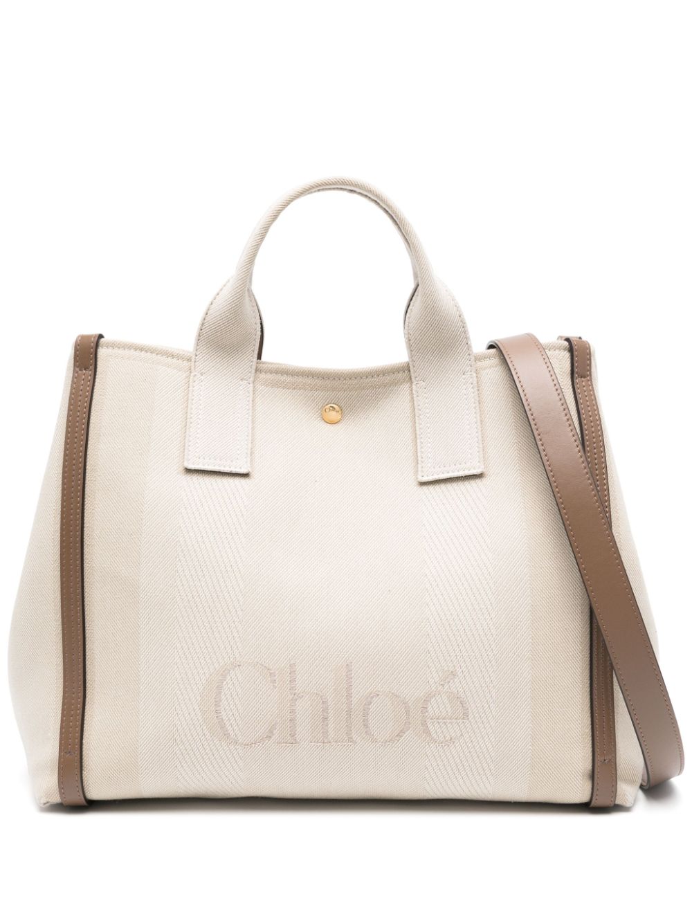 TOTE M LONA BEIGE RAYAS LOGO