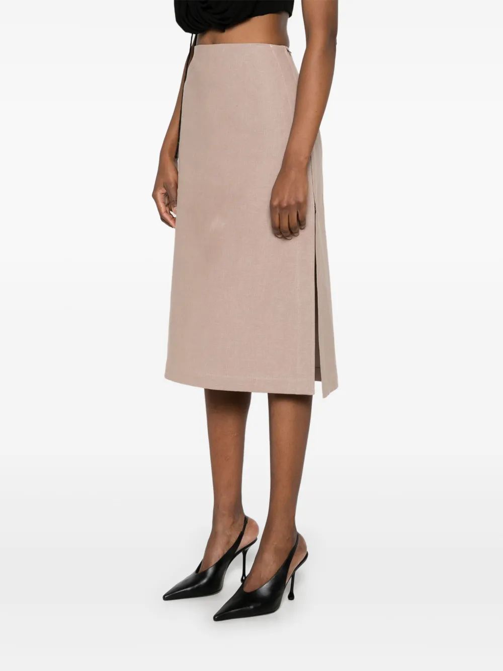 FALDA LINO TAUPE MIDI