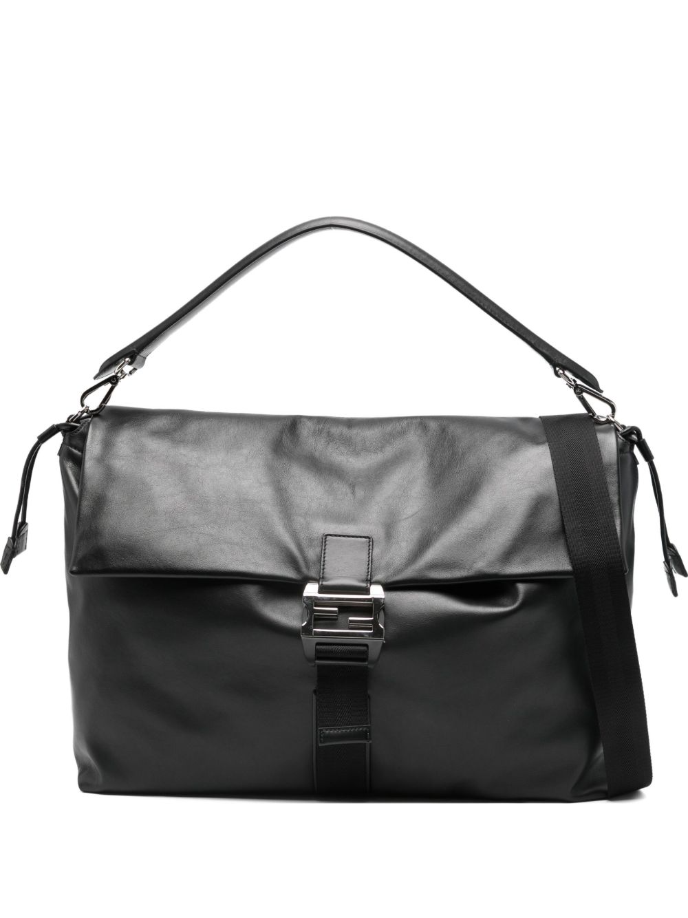 BANDOLERA MAXI NEGRA CIERRE PLATEADO