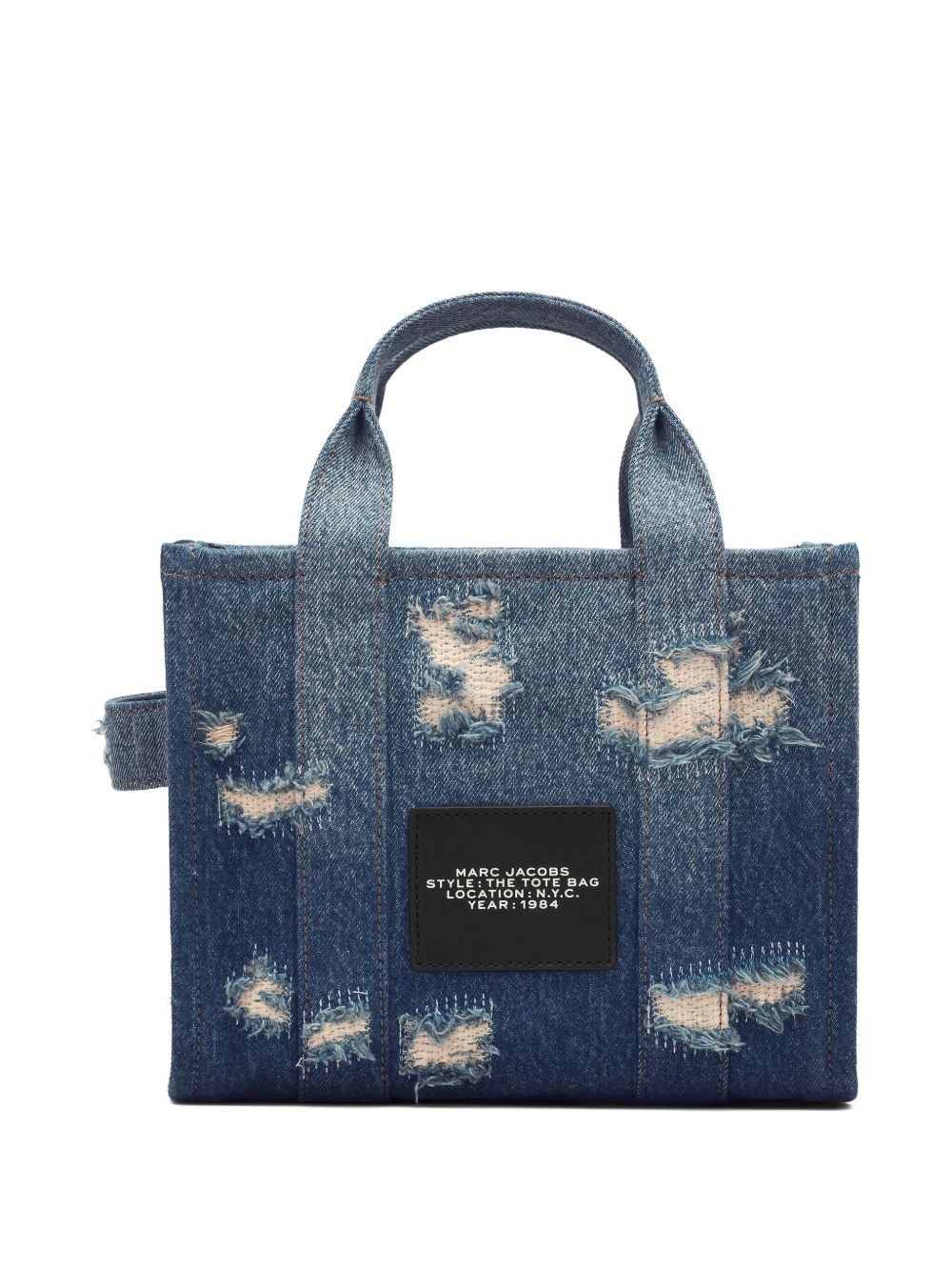 TOTE THE SMALL DENIM ROTOS LOGO BLANCO