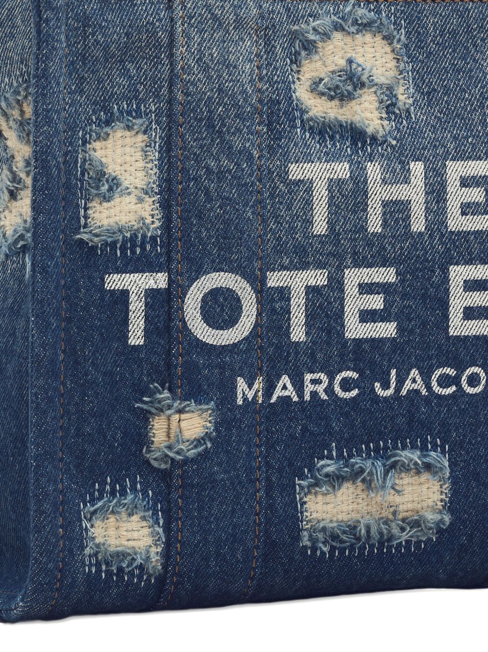 TOTE THE SMALL DENIM ROTOS LOGO BLANCO