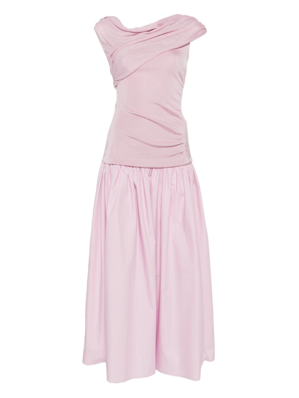 VESTIDO MIDI ROSA COMBI DET FALDA PLISAD
