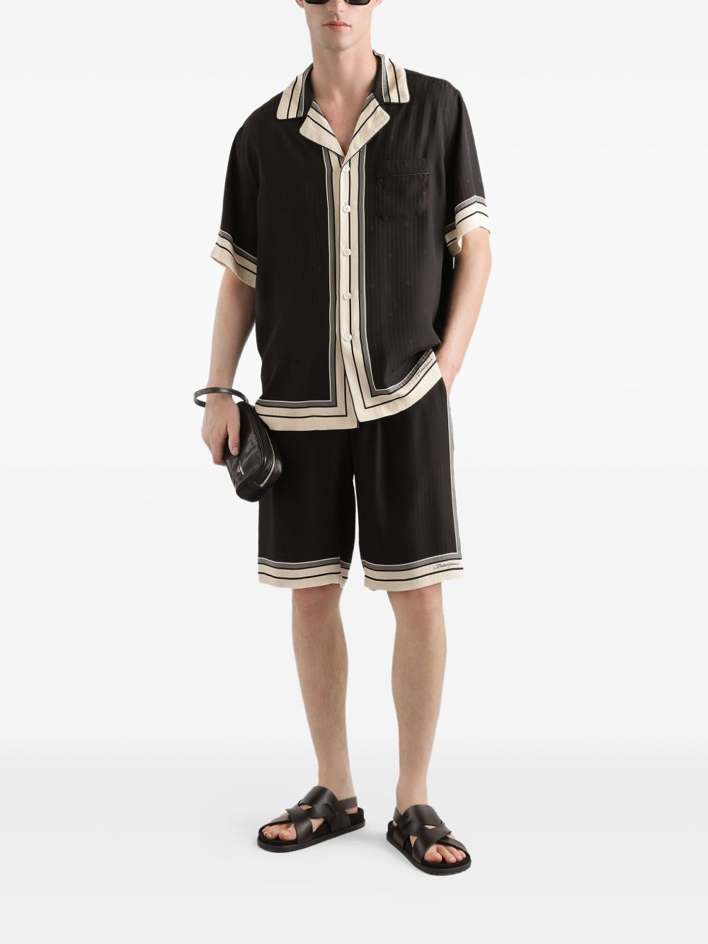 CAMISA MC NEGRA BEIGE RAYAS